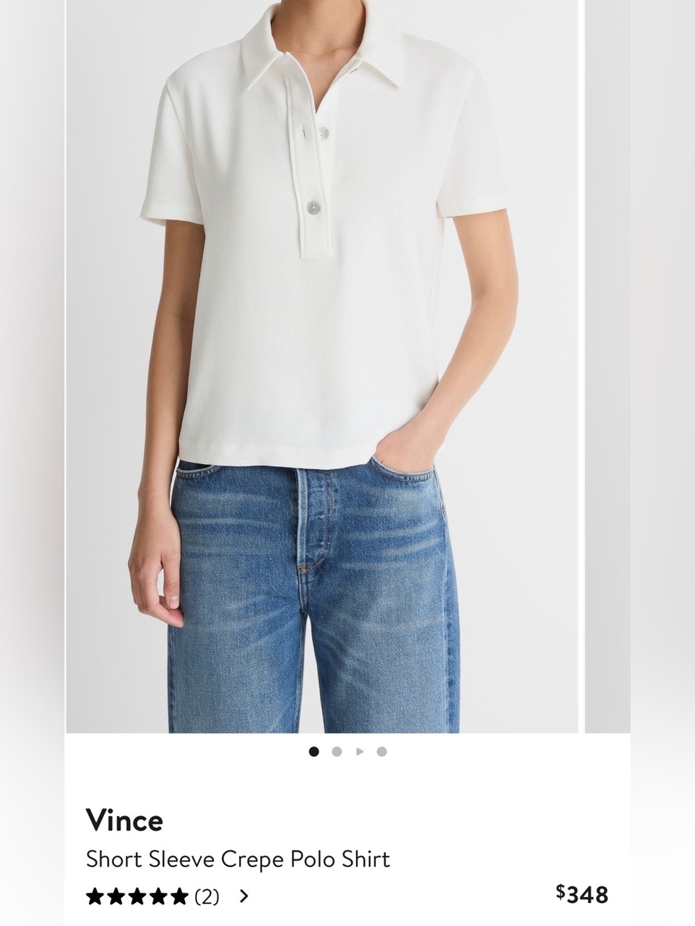 Vince White Short Sleeve Crepe Polo